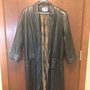 One women’s full length leather coat.